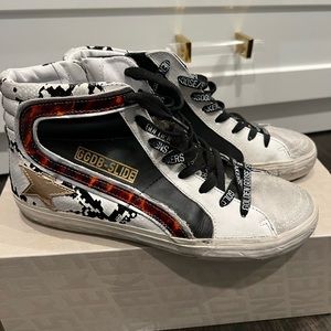 Golden Goose Slide Snake-Embossed Leather High-Top Sneakers